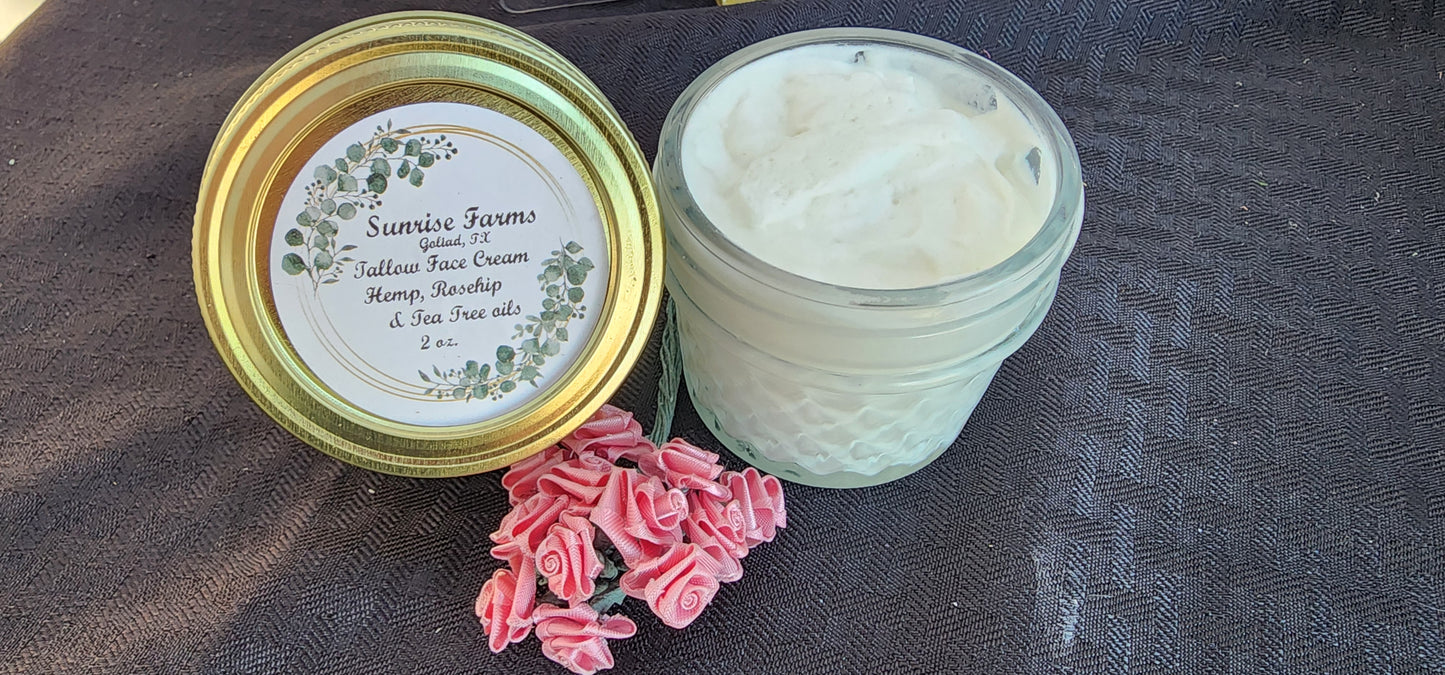 Tallow Facial Cream with Rose hip, Hemp oil & Tea Tree oil